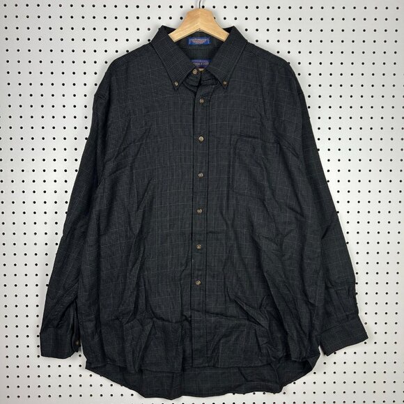 Pendleton Black Sir Long Sleeve Button Shirt Size XL Board Plaid Striped Casual